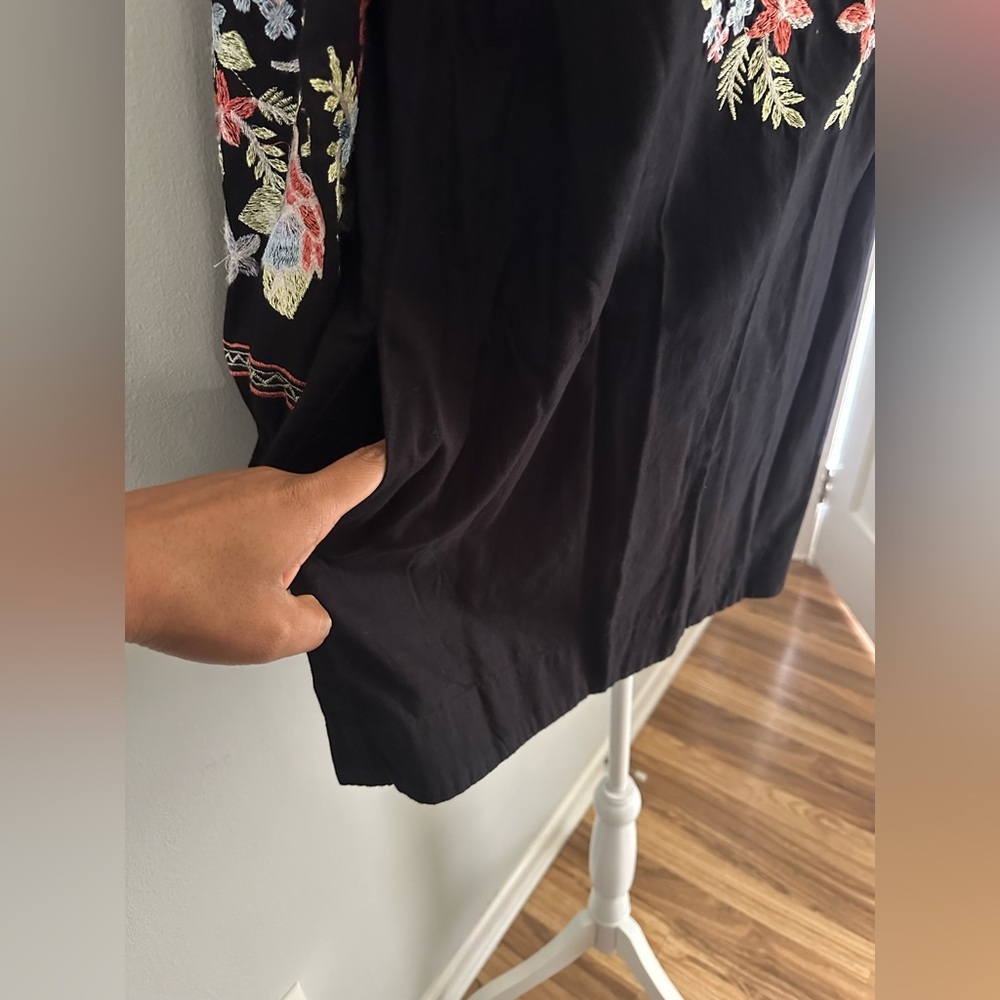 Free People Fleur Du Jour Black Floral Embroidered Off Shoulder Dress Black S - Picture 8 of 15